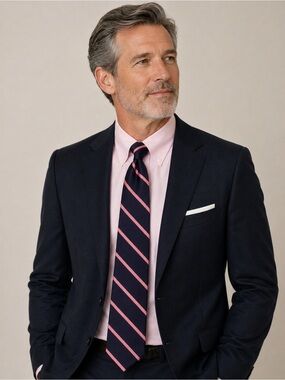 Brooks Brothers Makers Classic BB#3 Rep Navy & Pink Men's Silk Tie - R